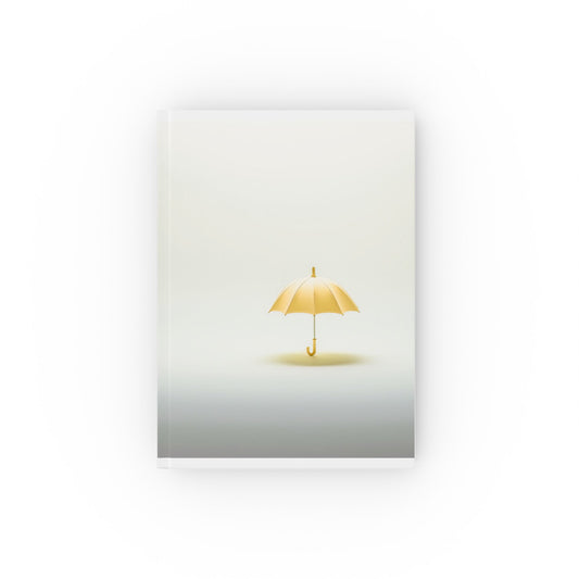 A5 hardcover journal with minimalist greyscale cover and yellow gold umbrella illustration
