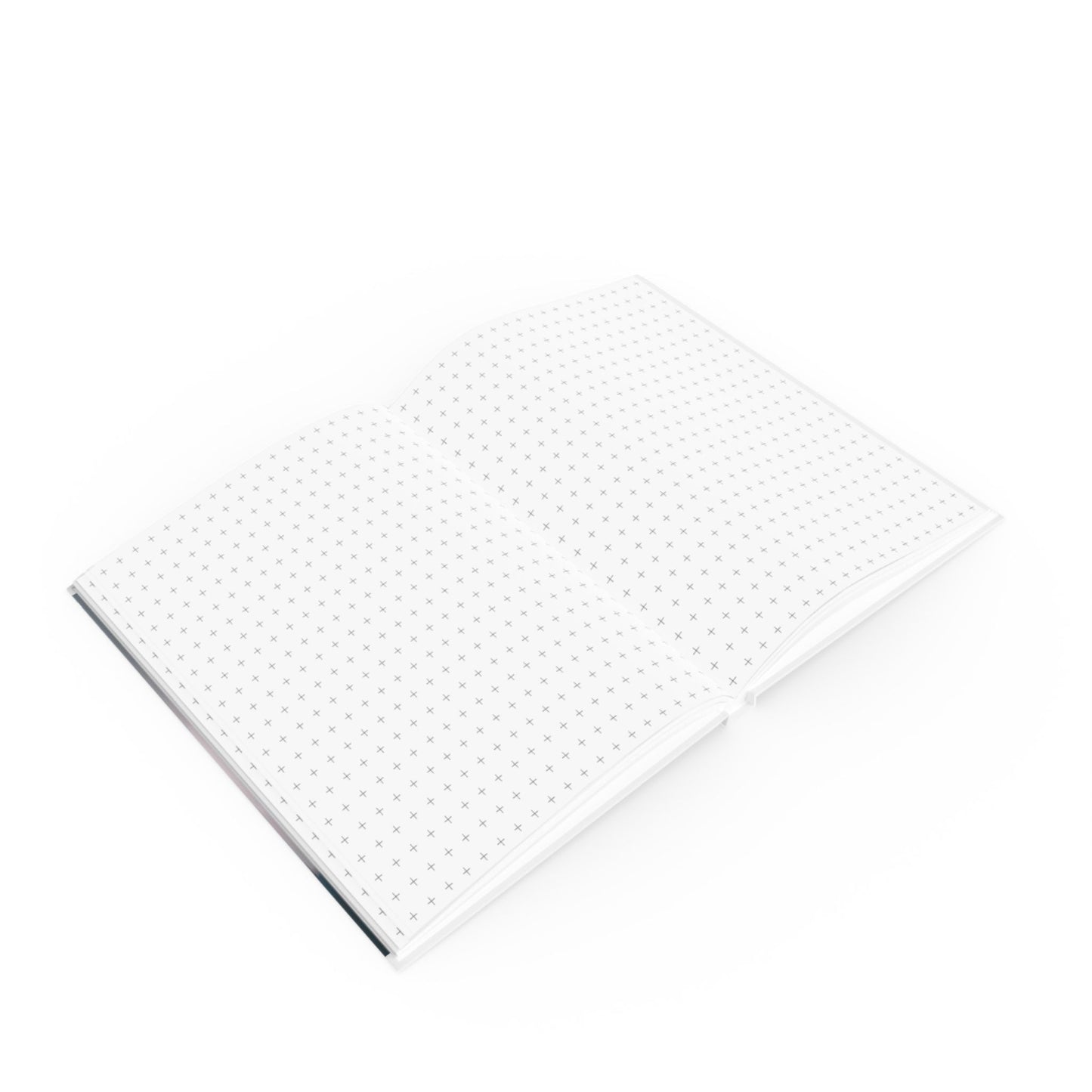 Open A5 journal showing graph page paper option, greyscale bench landscape design