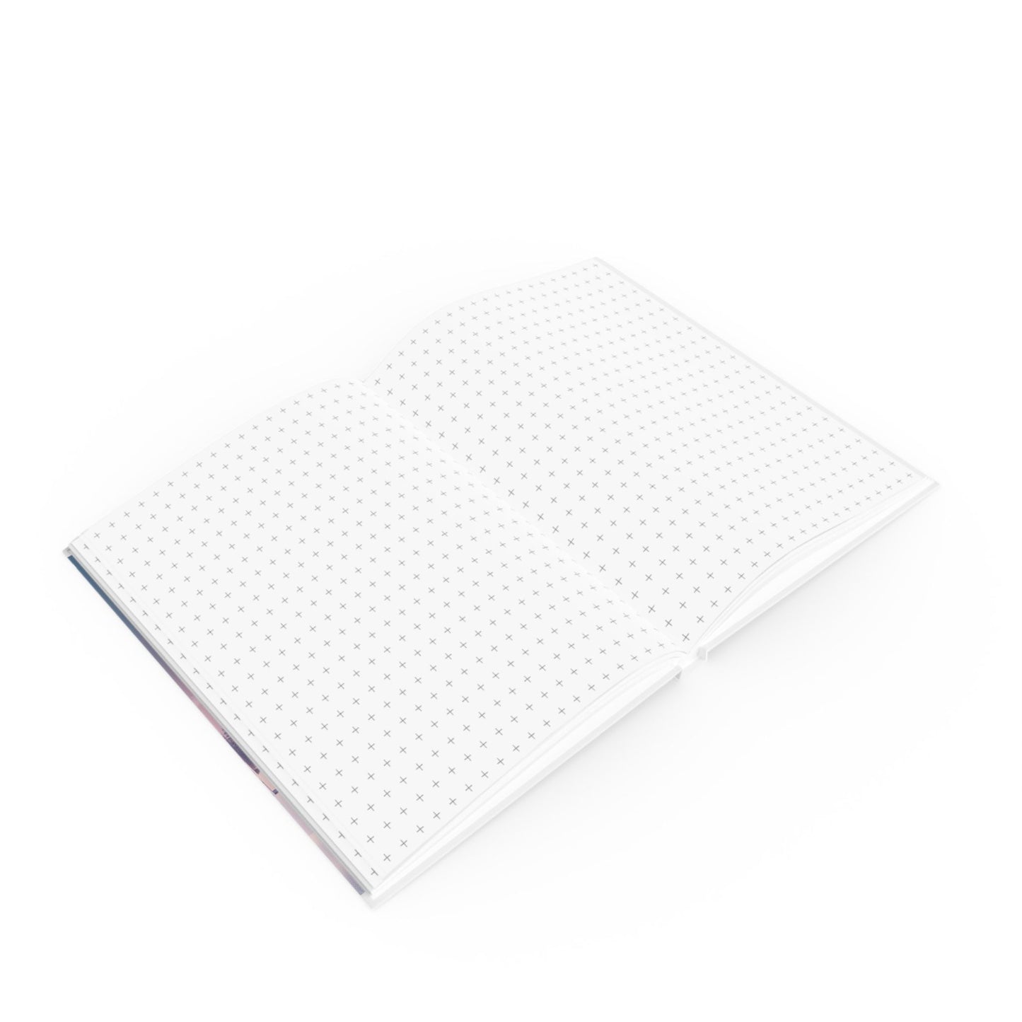 Open A5 journal showing graph page paper option, pastel pink blue and white snowy trees design