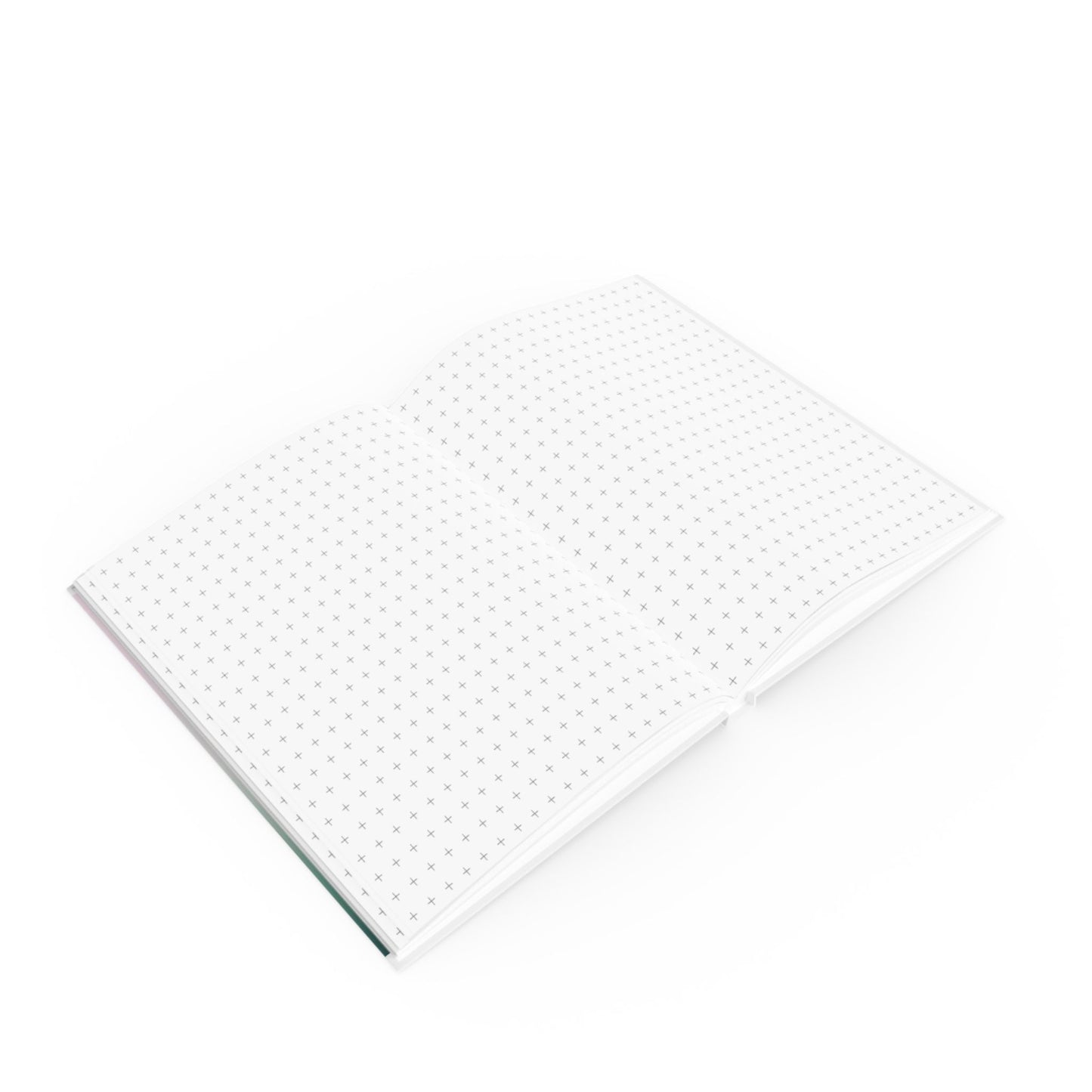Open A5 journal showing graph page paper option, three pastel floating hearts design