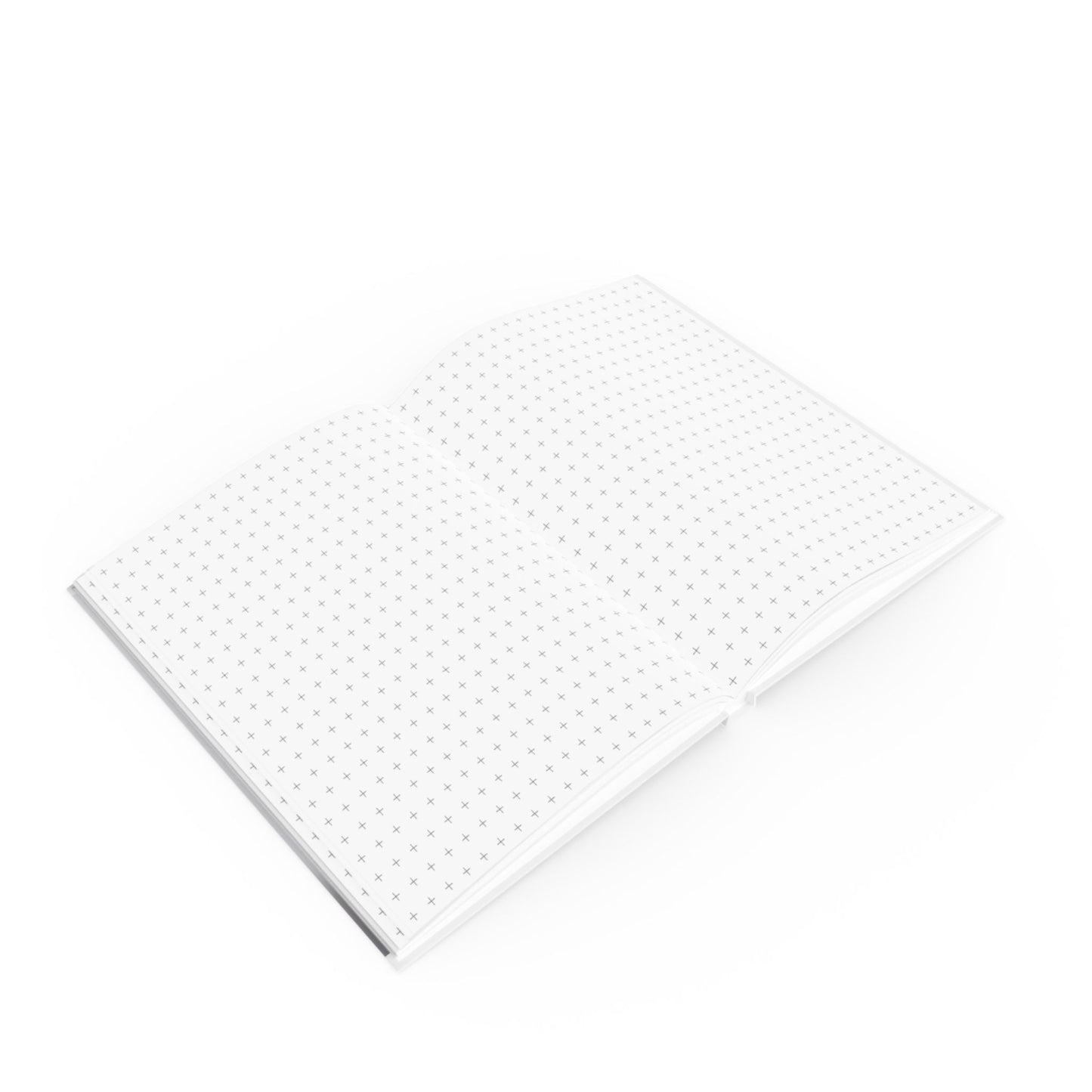 Open A5 journal showing graph page paper option, grey floating leaf design