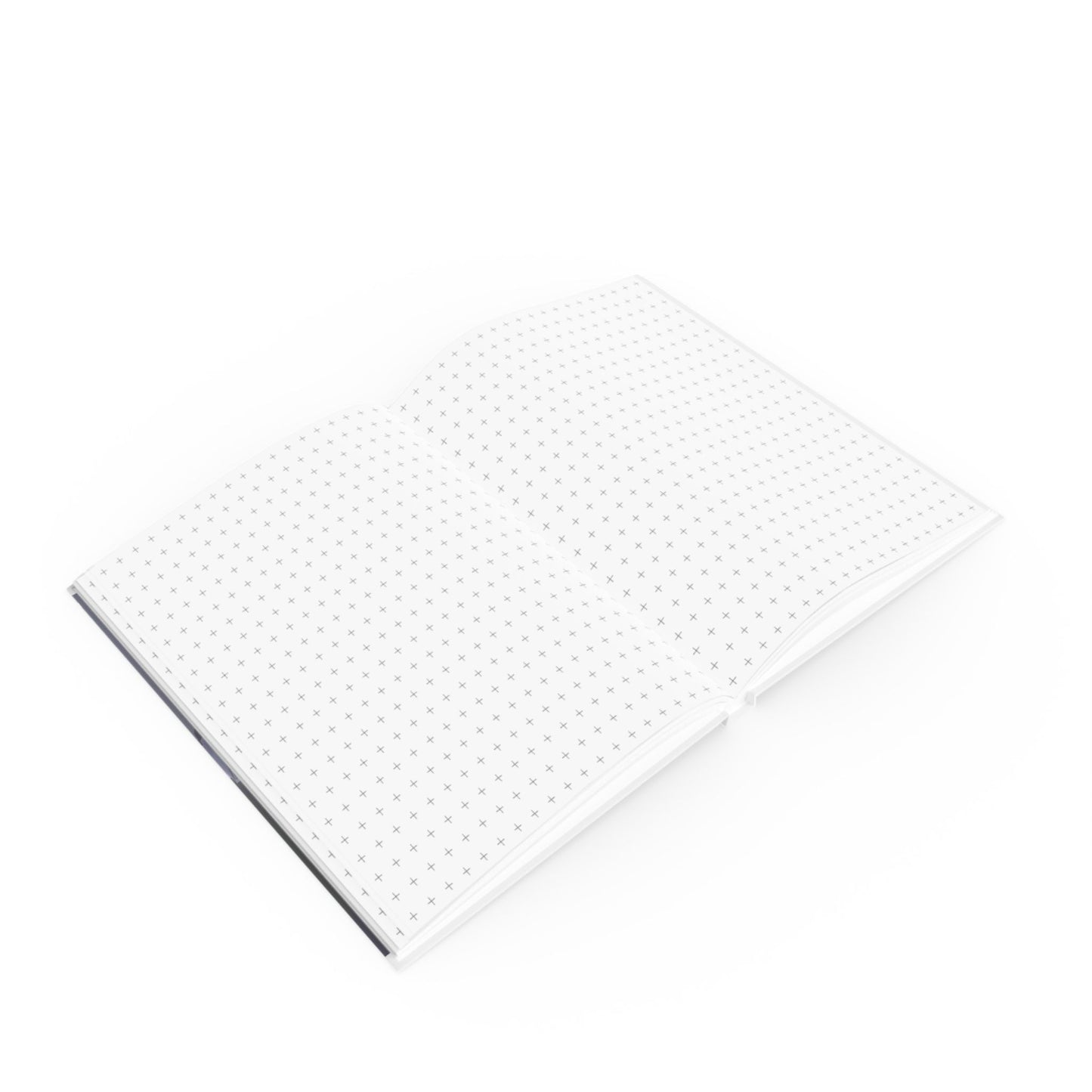 Open A5 journal showing graph page paper option, white floating umbrellas design