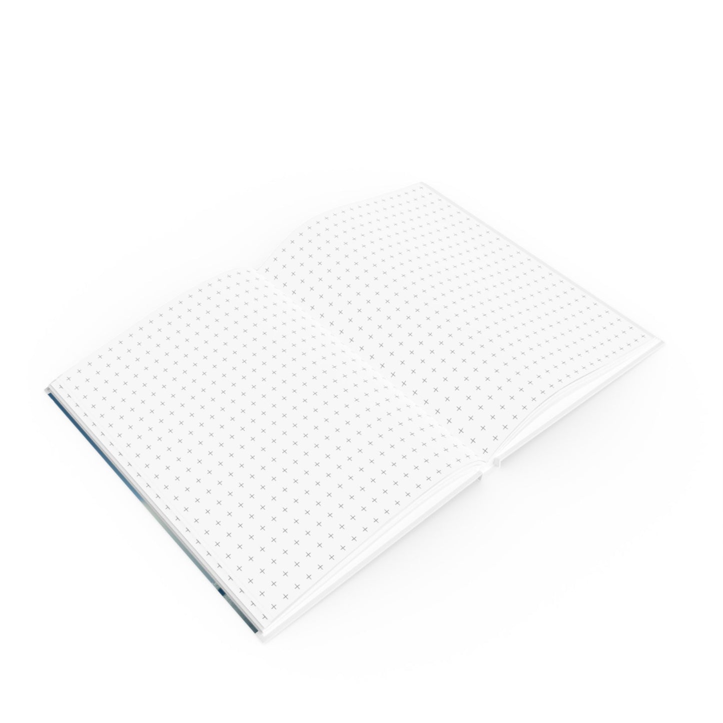 Open A5 journal showing graph page paper option, blue and white bench sky design