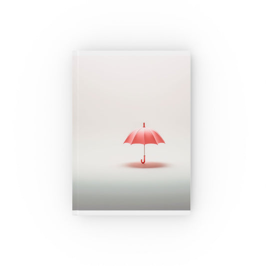 A5 hardcover journal with minimalist greyscale cover and red umbrella illustration
