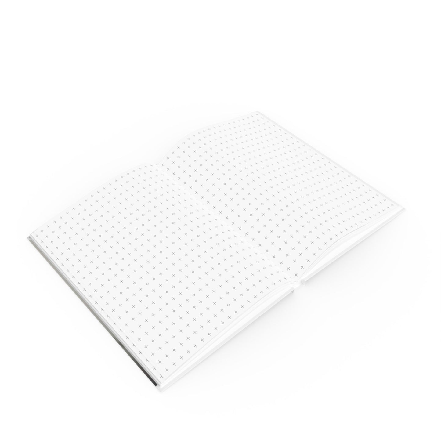 Open A5 journal showing graph page paper option, pale brown and greyscale floating leaf design