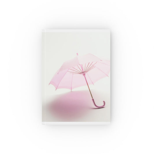 A5 hardcover journal with pink and white cover and delicate umbrella illustration
