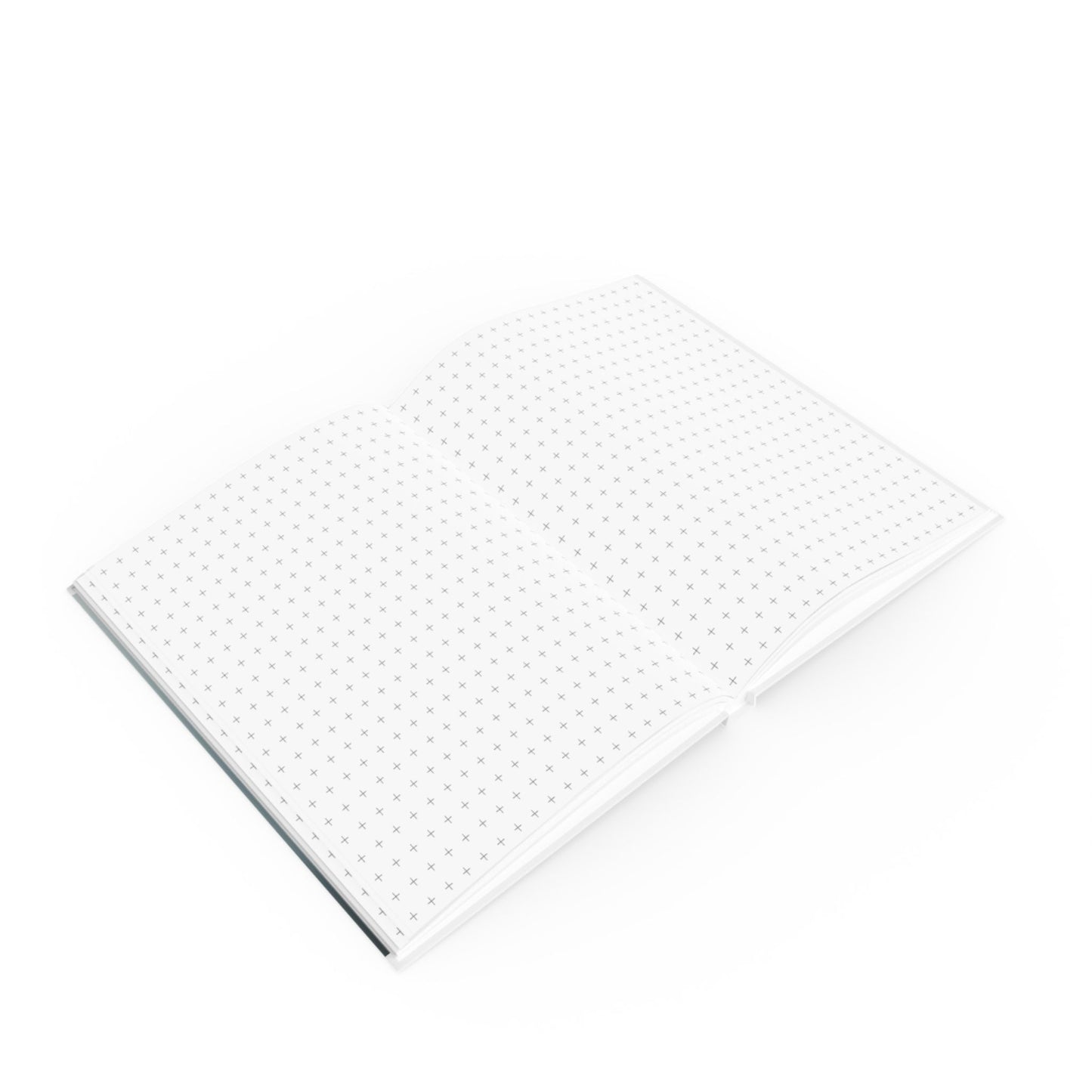 Open A5 journal showing graph page paper option, greyscale blue floating hearts design
