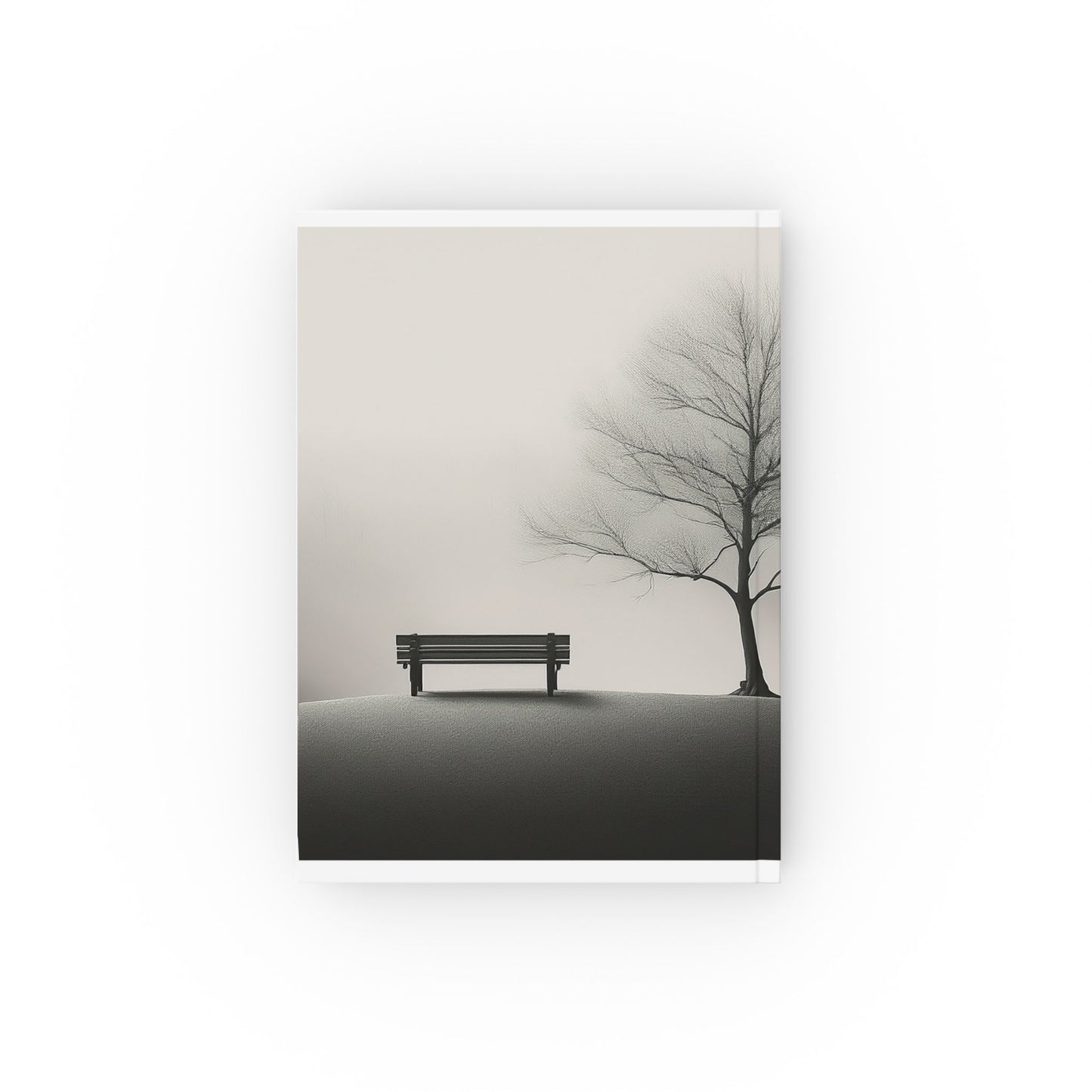 Monochrome Nature A5 Journal – Solitary Tree & Bench Hardcover Notebook