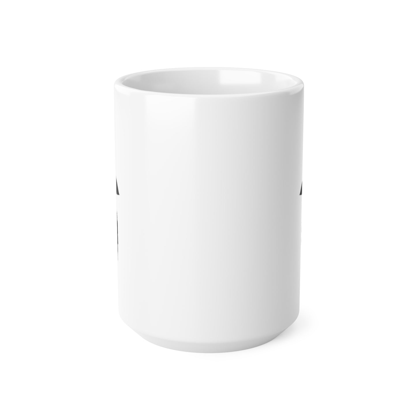 Front view of white ceramic mug with black line art friendship umbrella illustration, 15oz size