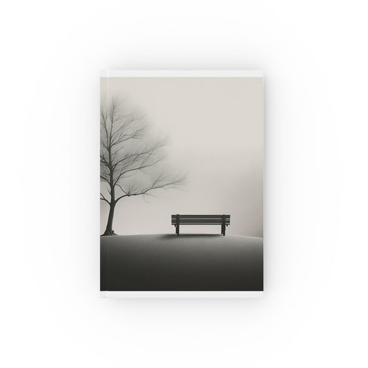Monochrome Nature A5 Journal – Solitary Tree & Bench Hardcover Notebook