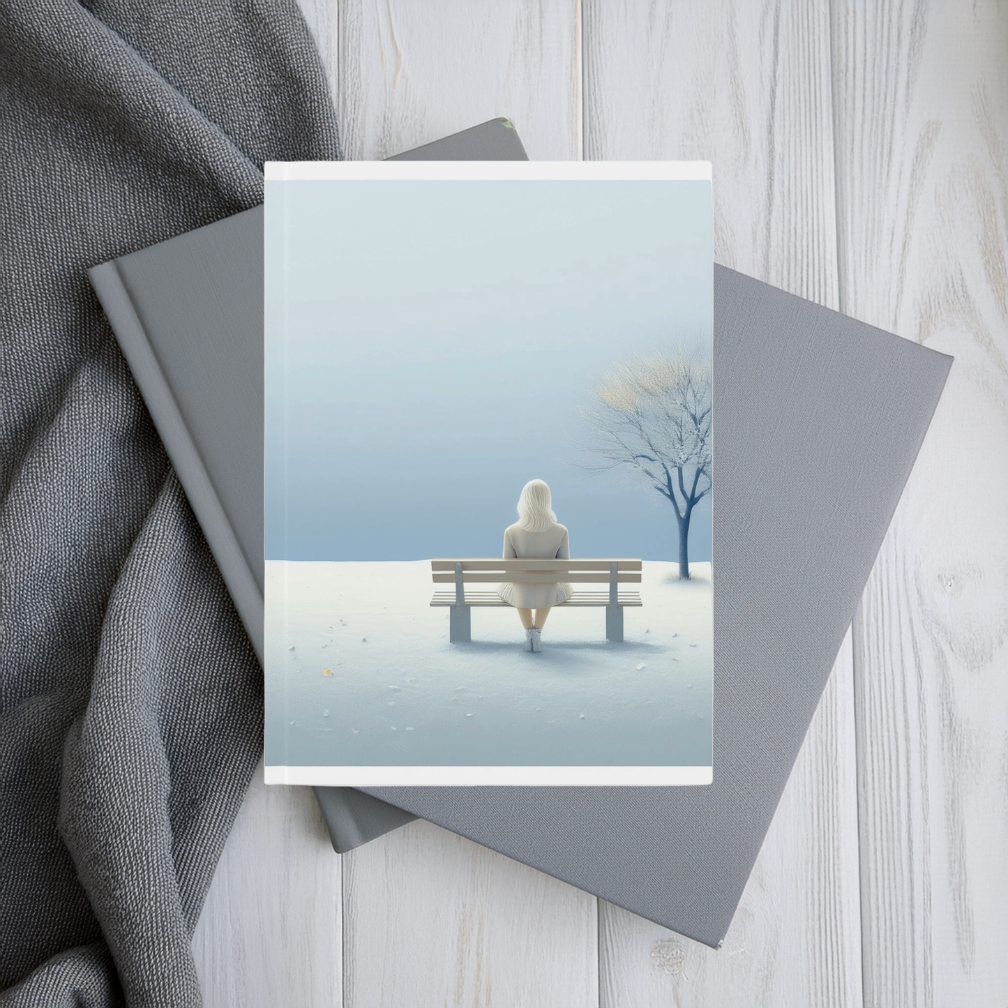 A5 Hardcover Journal – Serene Blue Solitary Tree & Bench Design | Lined, Blank, or Graph Notebook