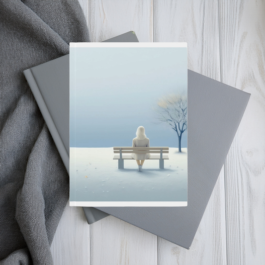 A5 Hardcover Journal – Serene Blue Solitary Tree & Bench Design | Lined, Blank, or Graph Notebook