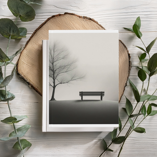 Monochrome Nature A5 Journal – Solitary Tree & Bench Hardcover Notebook