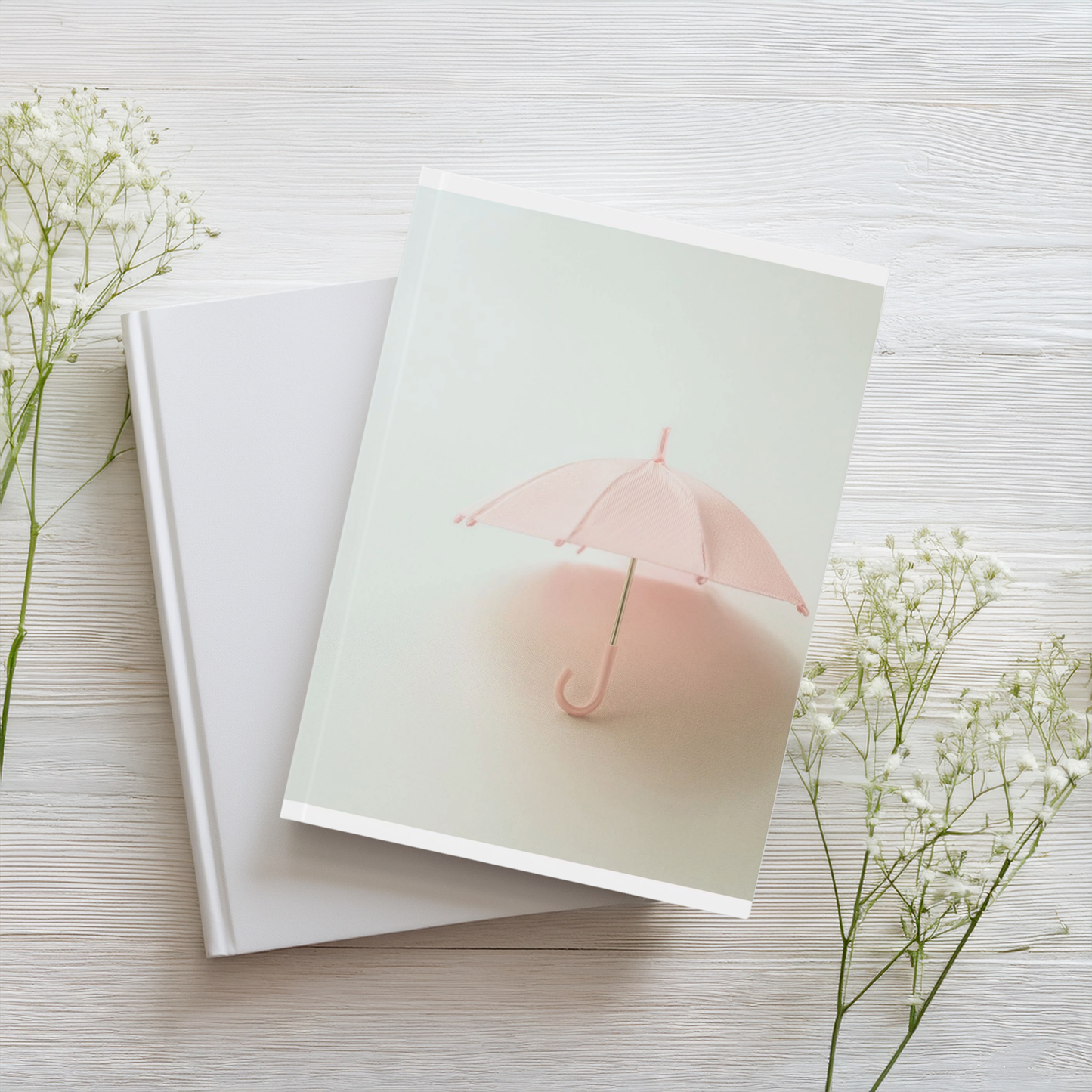 Pale Pink Vintage Umbrella Aesthetic Journal | A5 Hardcover Notebook for Calm Writing & Reflection