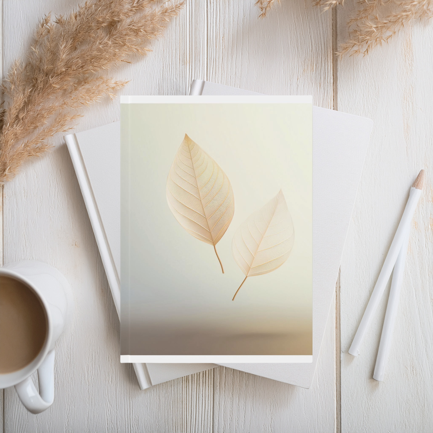 A5 Delicate Leaf Journal – Minimal Hardcover Notebook in Warm Earth Tones