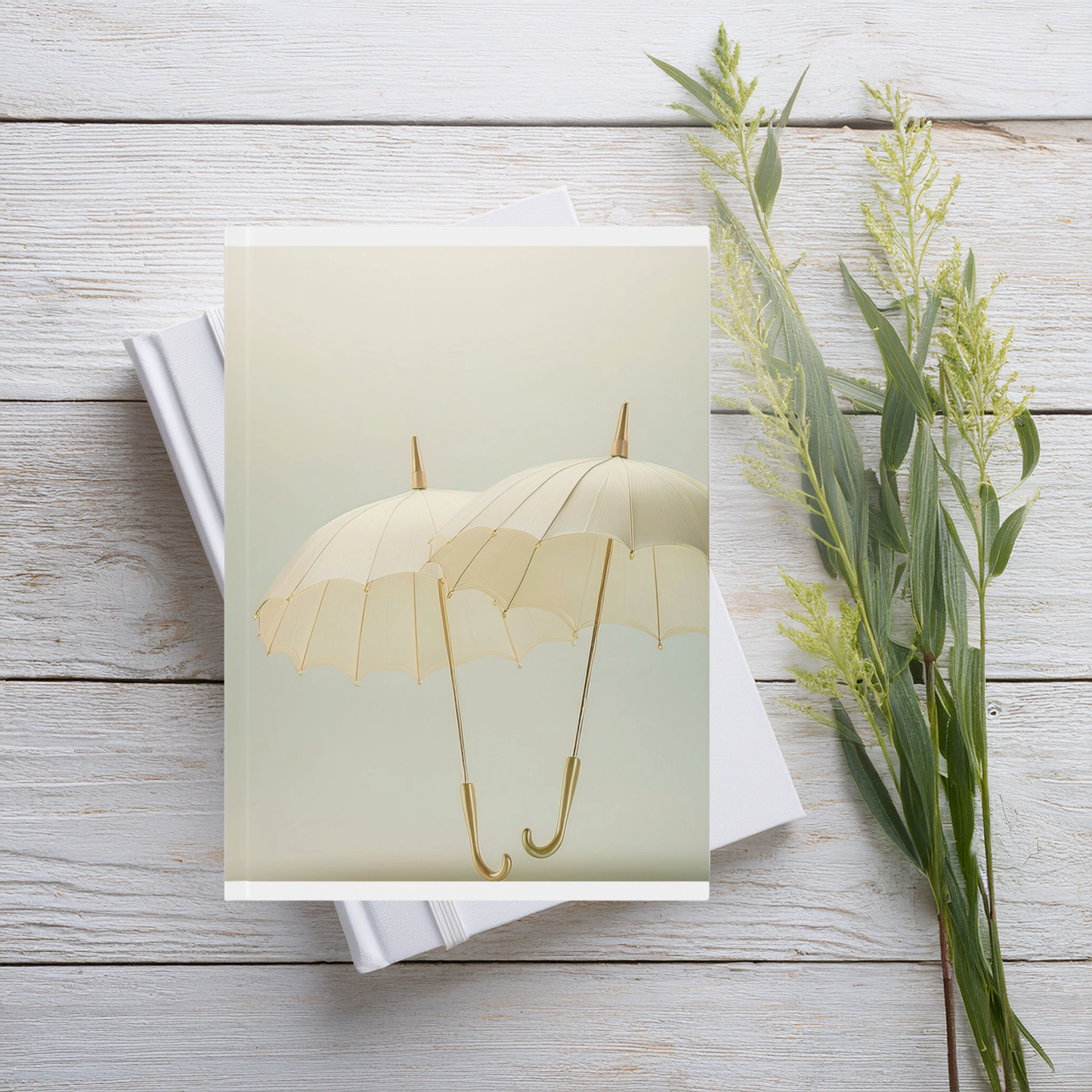 Aesthetic A5 Journal – Soft Yellow Hardcover Notebook, Umbrella Art