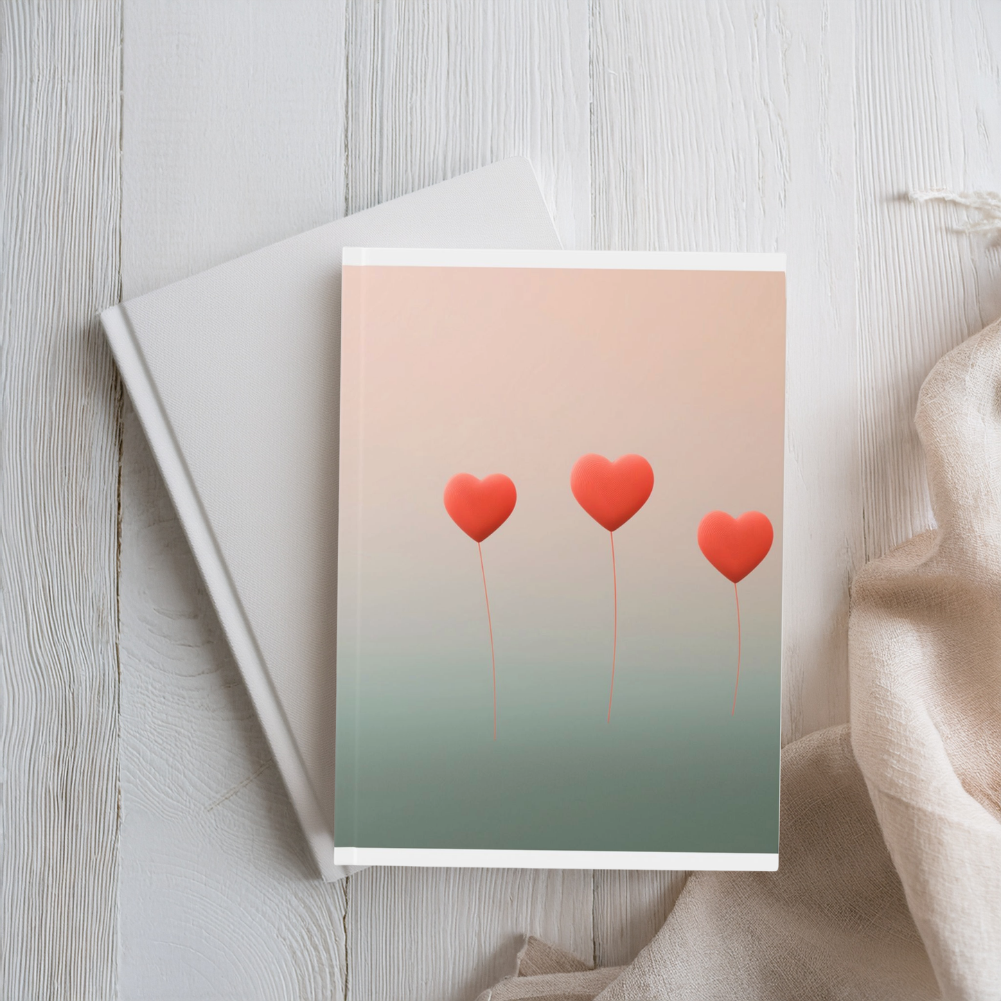 Minimalist A5 Hardcover Journal with Red Hearts - Elegant Notebook for Notes, Journaling & Gifts