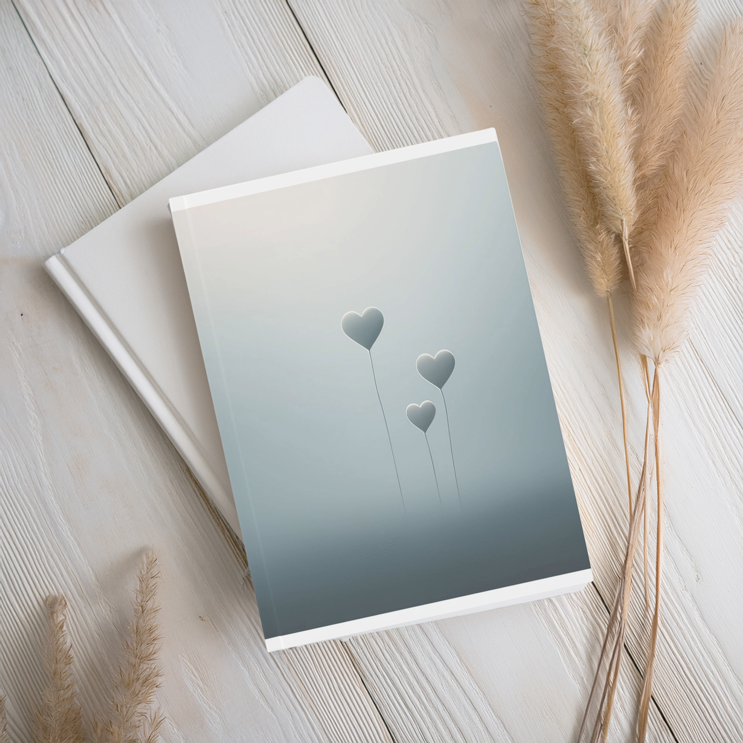 A5 Hardcover Journal - Minimalist Blue Grey Heart Notebook, Elegant Writing Journal