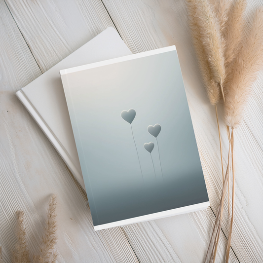 A5 Hardcover Journal - Minimalist Blue Grey Heart Notebook, Elegant Writing Journal